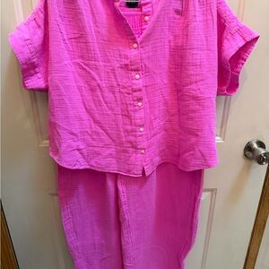 GAP Bright Pink Button-Up Shirt and Pant Pajamas